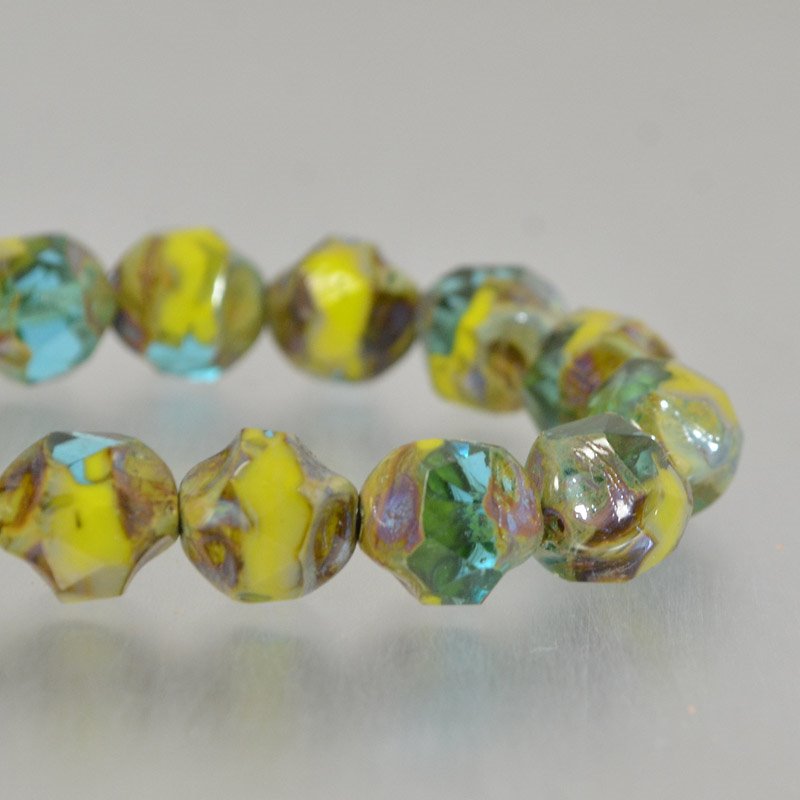 Fire Polish Beads Central Cut - Gaspeite Aqua Mix Picasso (15)