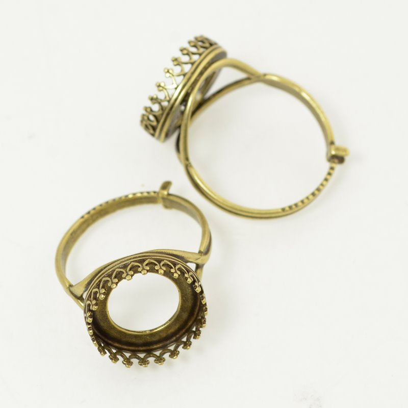 Rivoli Setting - ID 14mm Crown Bezel Ring - Antiqued Brass