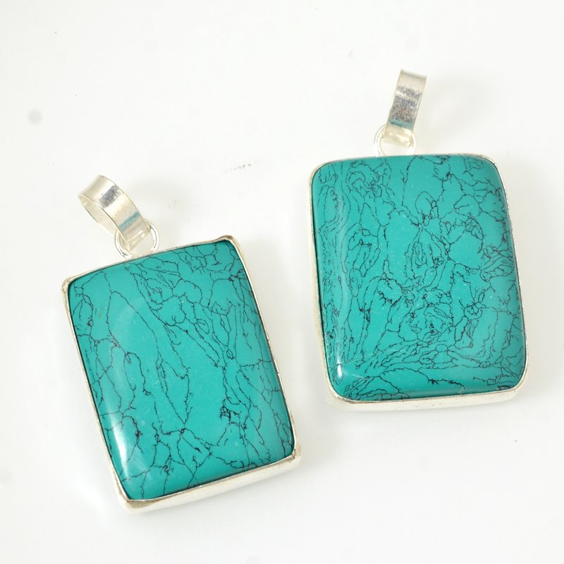Stone Pendant -  Rectangle - Turquoise (Imitation)