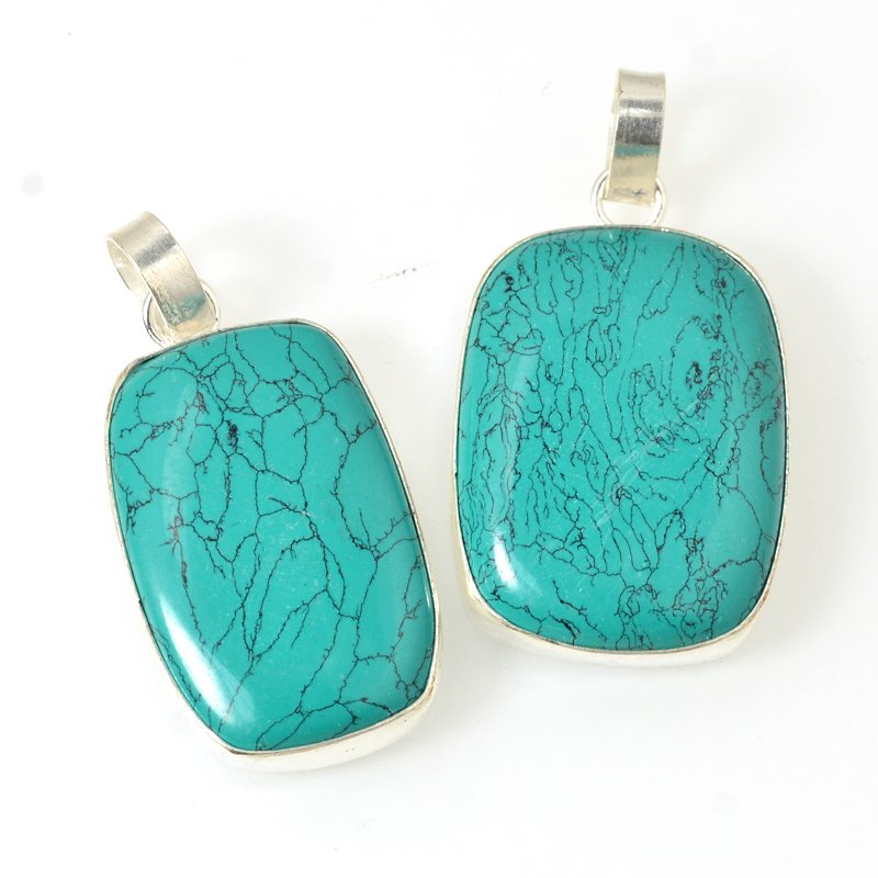 Stone Pendant -  Rounded Rectangle - Turquoise (Imitation)