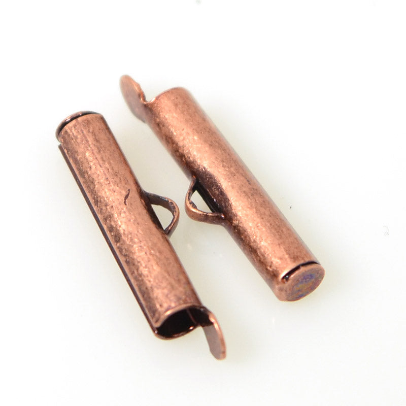 Slide End Tube - 19mm ID 3mm - Antiqued Copper (Pair)
