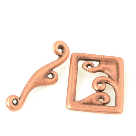Toggle Clasp - Framed Waves - Antiqued Copper