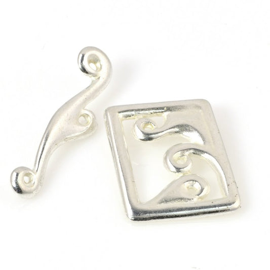 Toggle Clasp - Framed Waves - Bright Silver