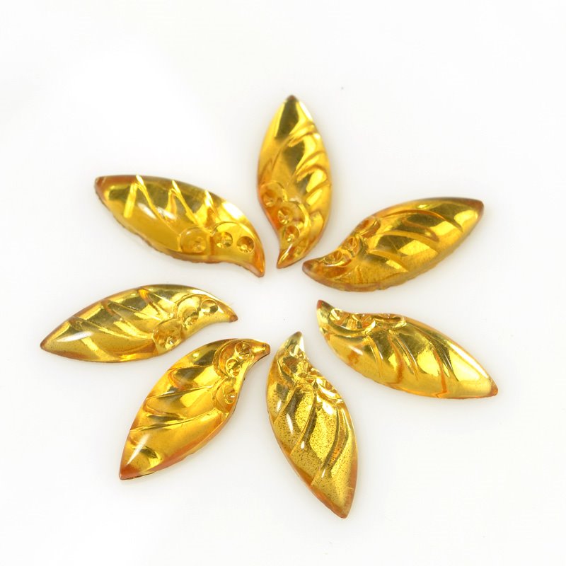 Glass Flatback Rhinestone Cabochon - 9x23mm Carved Flame Flatback - Light Topaz