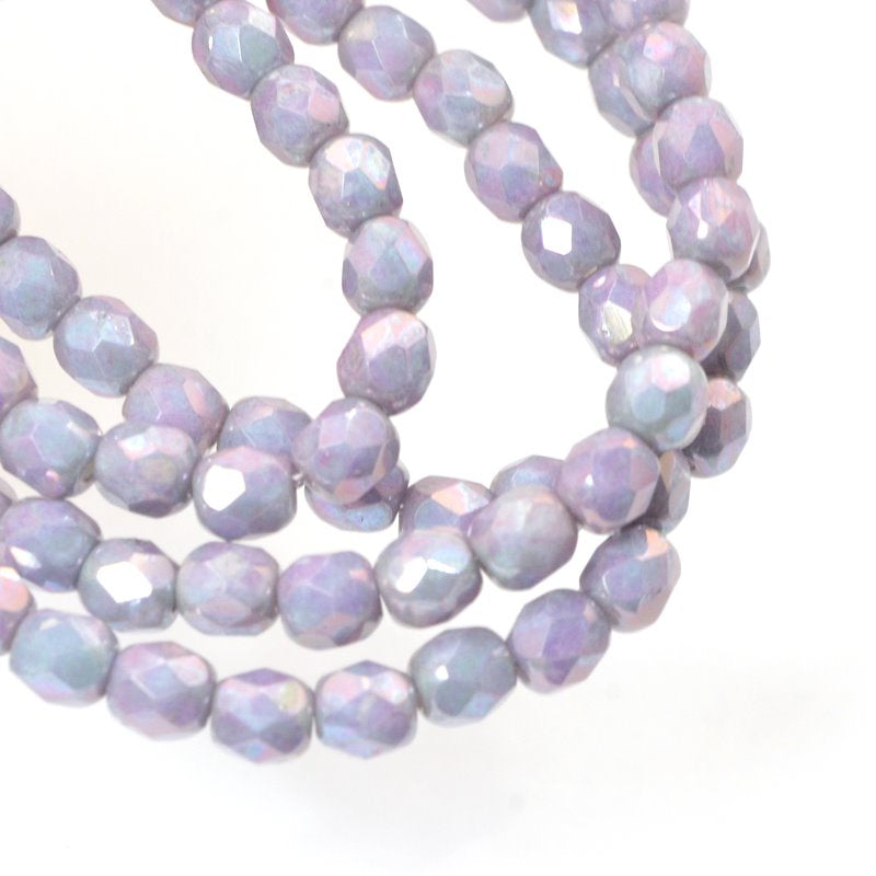 Fire Polish Faceted Round - 4mm - Chalk Nebula (Strand)