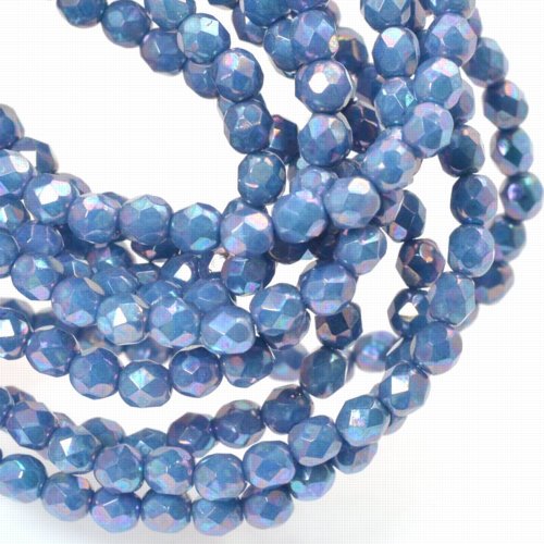 Fire Polish Faceted Round - 4mm - Blue Turquoise Nebula (Strand)