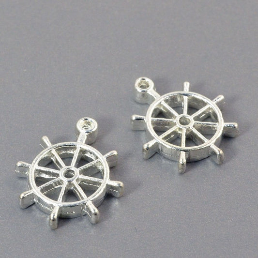 Ships Wheel Charm Bright Silver Each