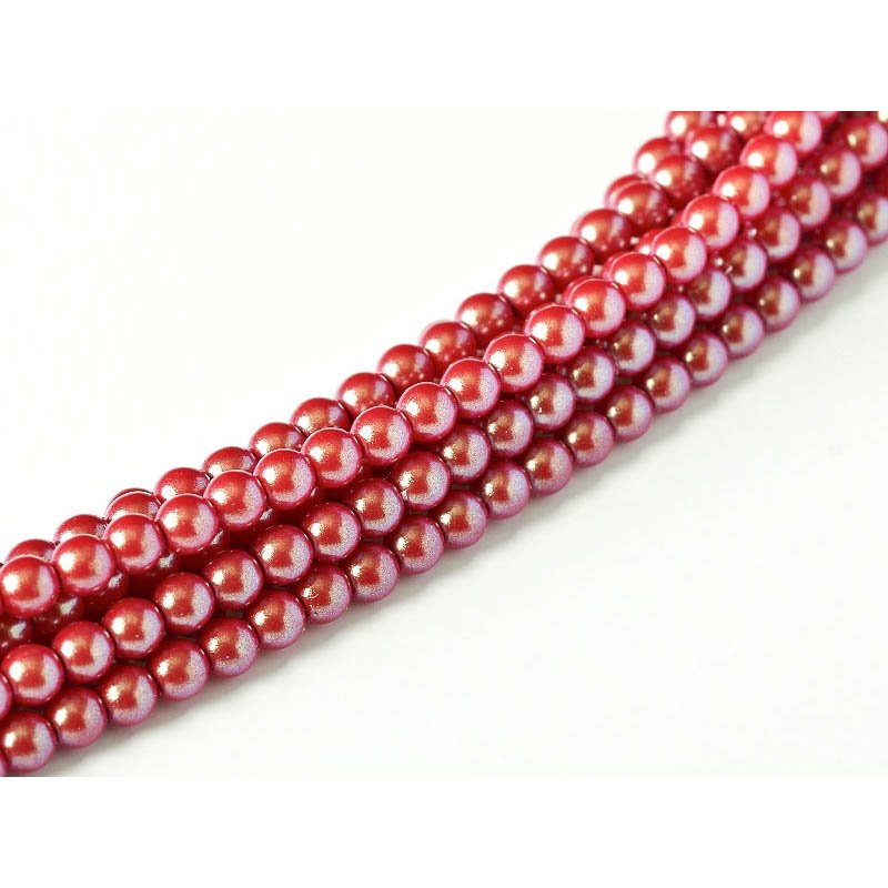Glass Pearls - 4mm - Round - Cranberry (Strand 120)
