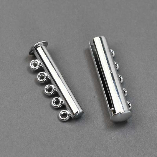 Magnetic Clasp - 5-Strand - Slide Tube - Bright Silver