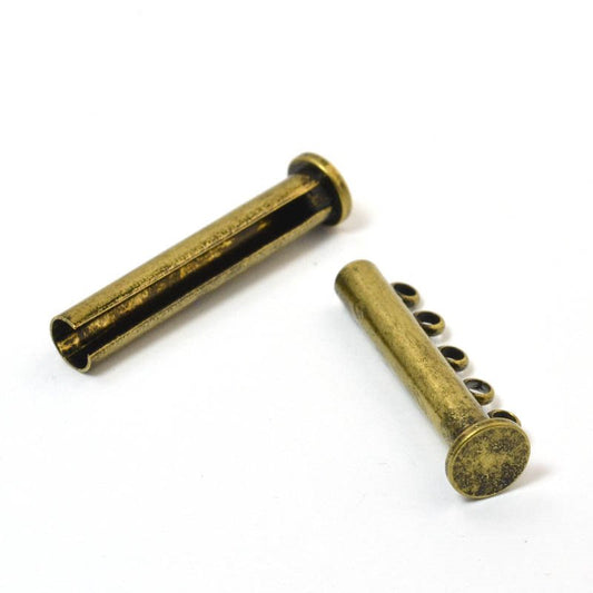 Magnetic Clasp Slide Tube - 5-Strand - Antiqued Brass