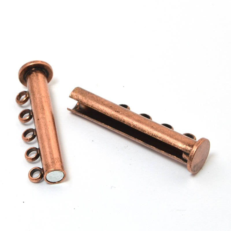 Magnetic Clasp Slide Tube - 5-Strand - Antiqued Copper
