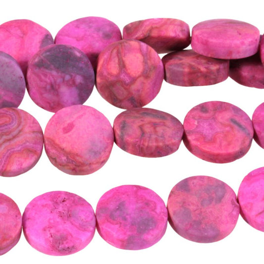 Mt Pink CrazyLace Agate 12mm Coin 8in