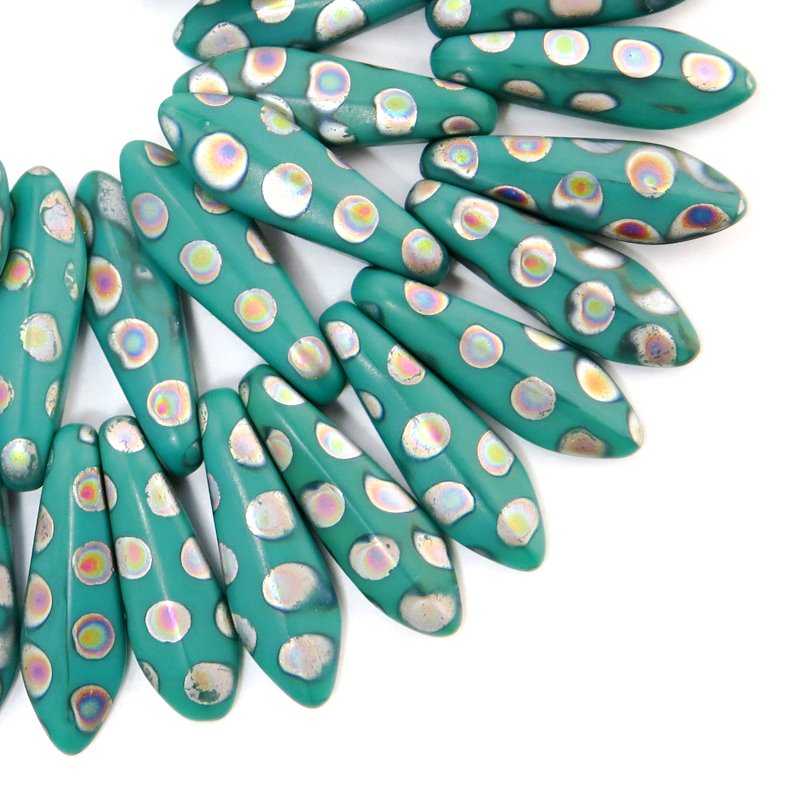 Fringe Beads Dagger Beads - 15mm - Matte Spotted Teal (strand)