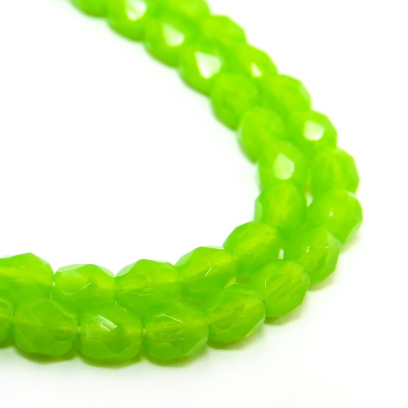 Fire Polish Faceted Round - 4mm - Lime Green Opal (Strand 50)