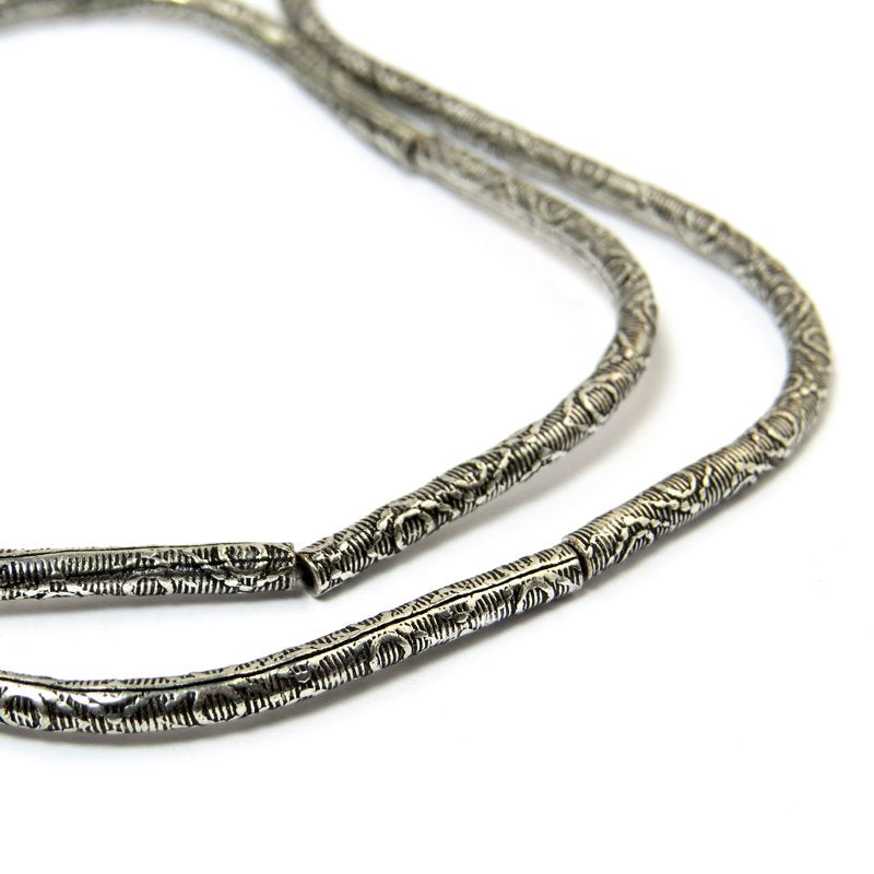 Metal Bead - 55mm Engraved C Curve Tube - Antiqued Silver (strand)