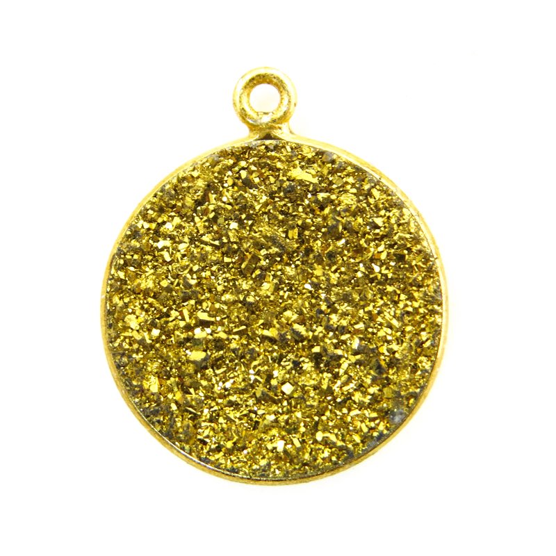 Pendant - 22mm Circle with Loop - Druzy - Gold Electroplated