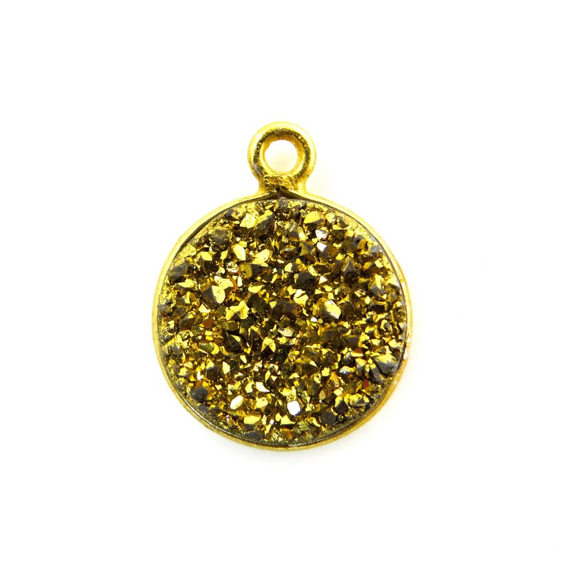 Pendant - 17mm Circle with Loop - Druzy - Gold Electroplated