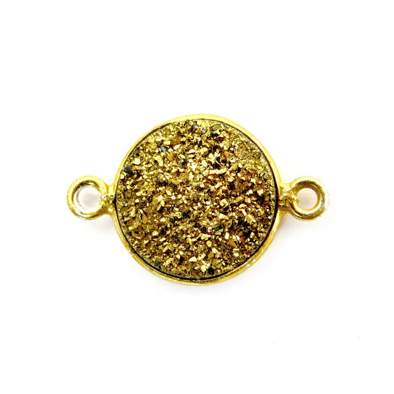Pendant / Link - 20mm Circle with Loops - Druzy - Gold Electroplated