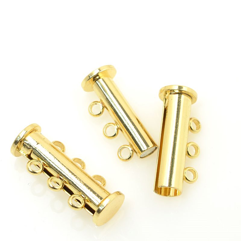 Magnetic Clasp Slide Tube - 3-Strand - Bright Gold Plated
