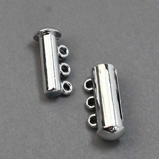 Magnetic Clasp Slide Tube - 3-Strand - Bright Silver