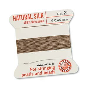 Silk Thread - Size 2 / 0.45mm Griffin Silk Beading Cord / Needle - Beige (2 m)