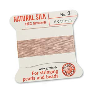 Silk Thread - Size 3 / 0.5mm Griffin Silk Beading Cord / Needle - Light Pink (2