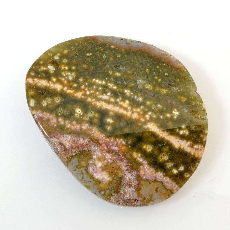 Stone Pendant - OOAK - Faceted Oval - Ocean Jasper