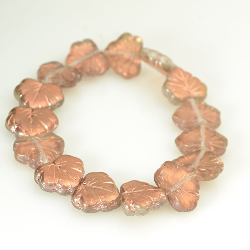 Glass Bead Vine Leaf - 13x11mm - Crystal Capri (15)