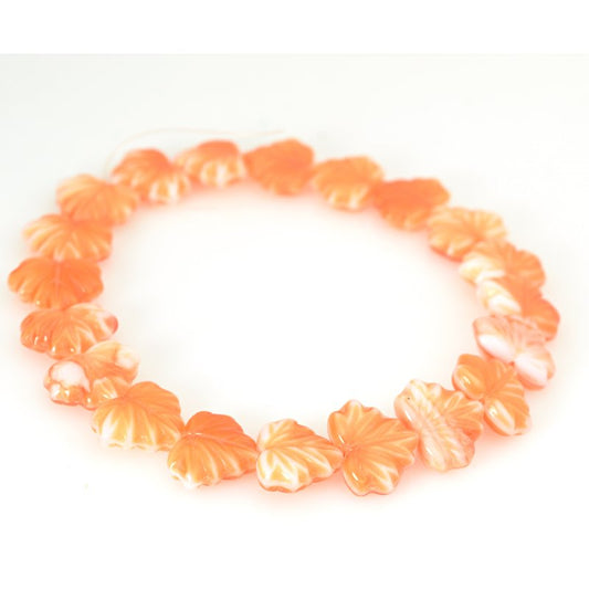 Glass Bead Vine Leaf - 13x11mm - Orange Sherbet Silk (20)
