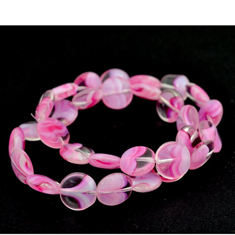 Czech Glass - 10mm Lentil - Strawberry Candy Ice (15)