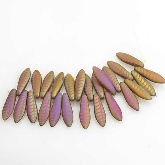 Fringe Beads Dagger Beads - 16mm - Matte Mauve AB Laser Feather (25)