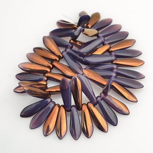Fringe Beads Dagger Beads - 16mm - Plum Opalino Bronze (25)
