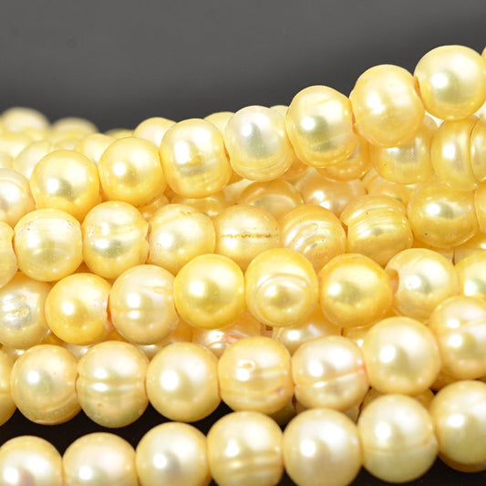 Freshwater Pearls - 9x7mm Potato Pearl - Big Hole - Light Gold (strand)