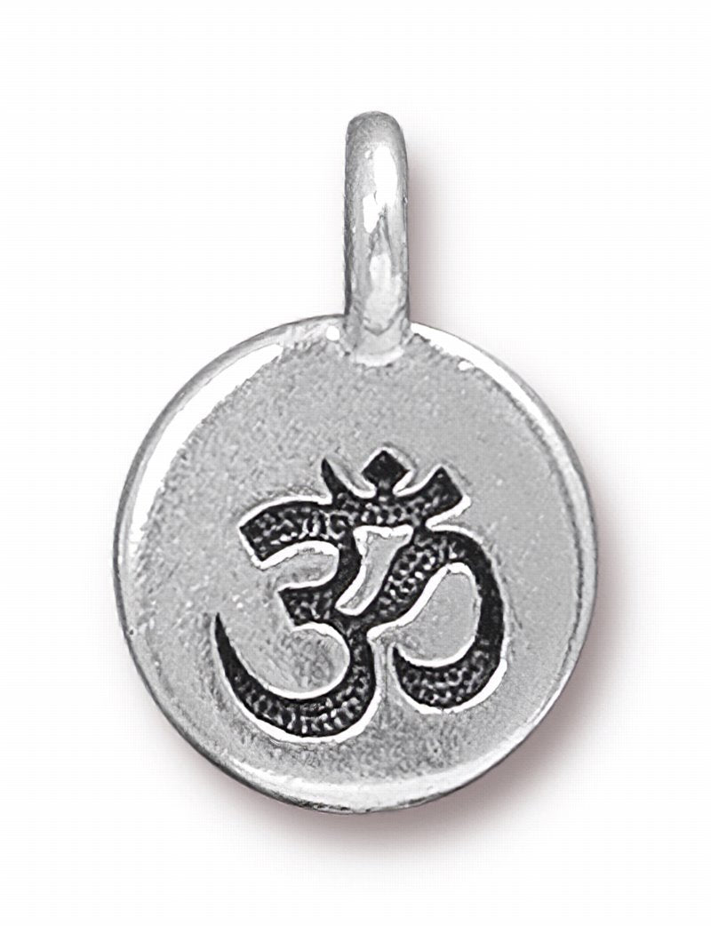 Om Round Charm Antiqued Silver Each