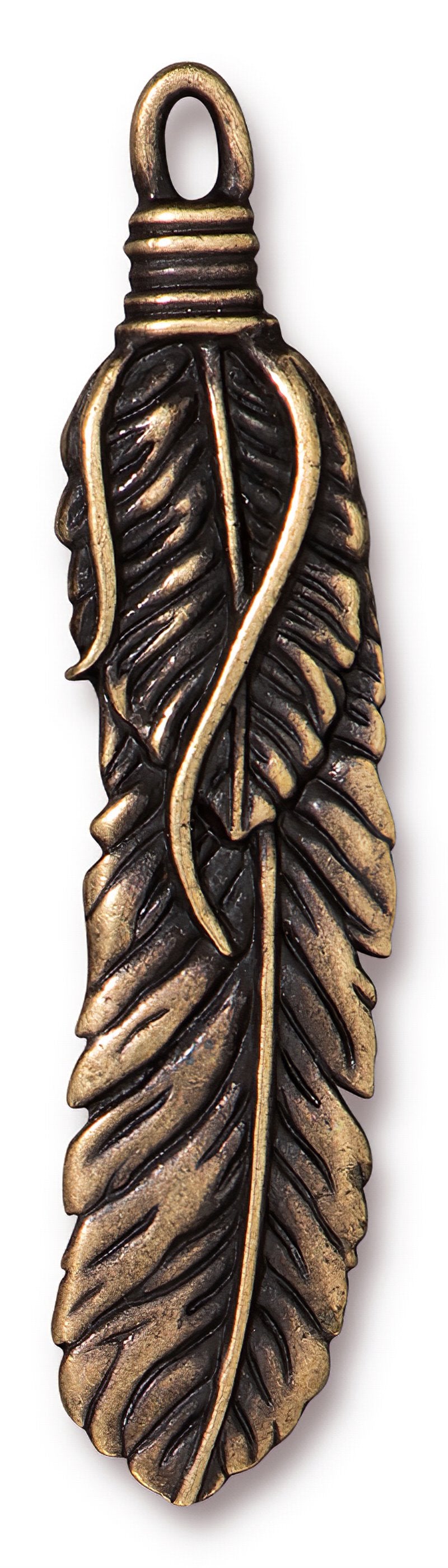 2in Wrapped Feather Pend BrassOx Each