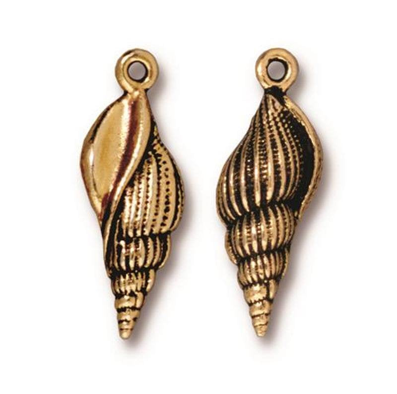 Lg Spindle Shell Charm Ant Gold Each
