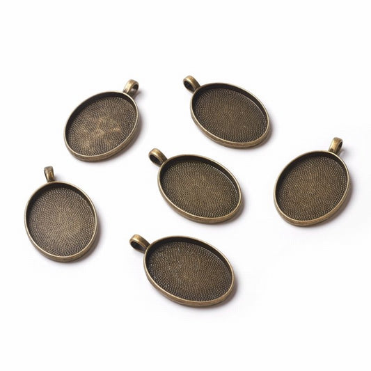 Glass Cabochon with Base - 21x29mm Oval - Clear - Antique Bronze (2 sets)