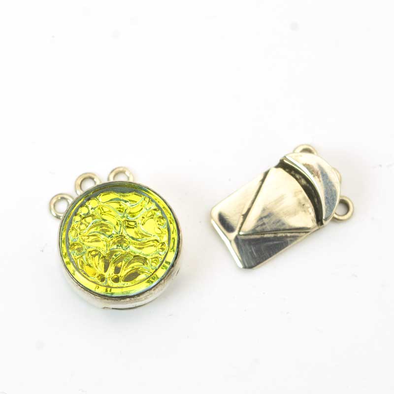 Box Clasp Round Molded Glass - 3-Strand - Crystal AB - Sterling