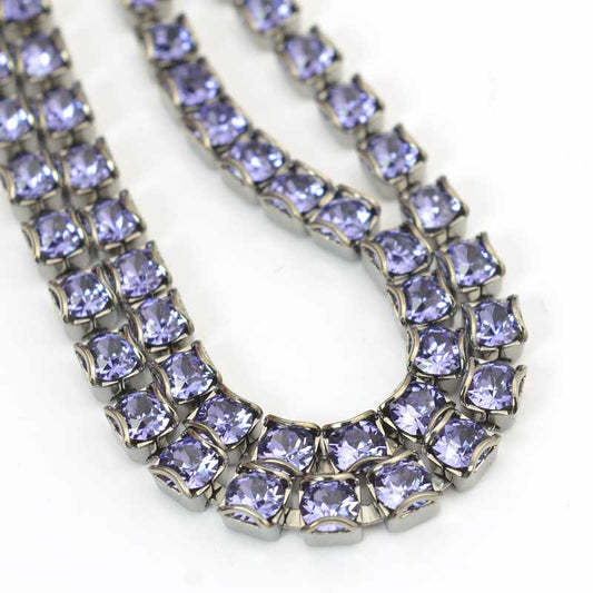 Rhinestone Chain - pp24 (3mm) Round Prong Cup Chain - Tanzanite - Antique Silver