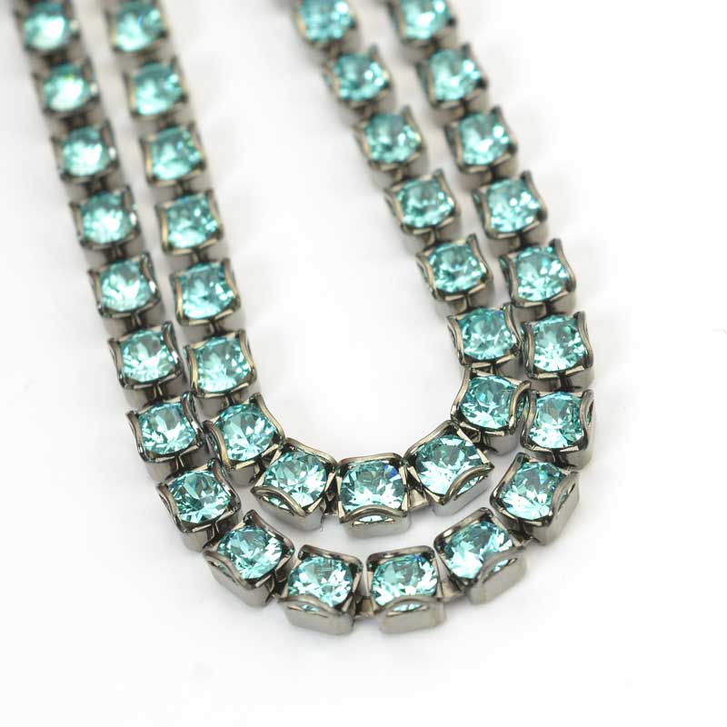 Rhinestone Chain - pp24 (3mm) Round Prong Cup Chain - Aqua - Antique Silver (1 i