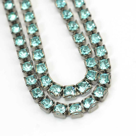 Rhinestone Chain - pp24 (3mm) Round Prong Cup Chain - Aqua - Antique Silver (1 i