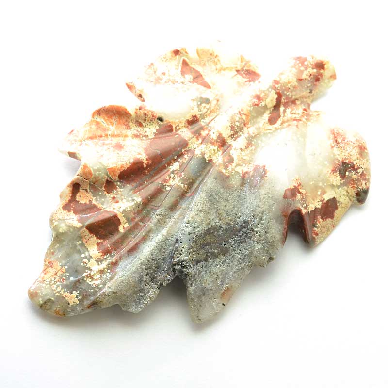 OOAK Stone Pendant - Carved Dimensional Leaf - Jasper