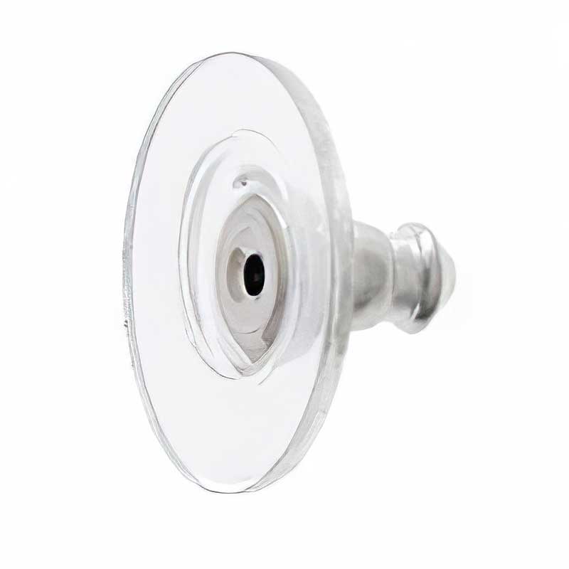 Earring - Clutch with built-in Plastic Disk - Clear - Silvertone (4 pairs)