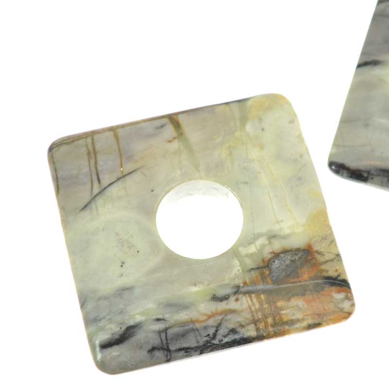 Stone - 40mm Square Donut Pendant - Picasso Jasper