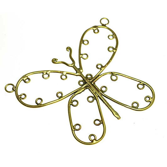 Ooak - Handmade Pendant Frame - Butterfly - Bright Brass