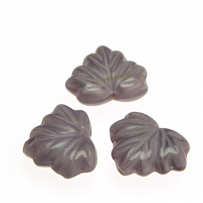 Glass Bead Vine Leaf - 13x11mm - Mauve Silk (Pack)