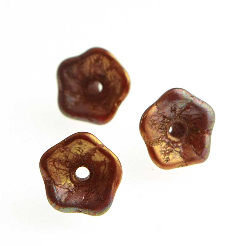 Glass Bead Flared Cup Pressed Bell - 7x5mm - Metallic Copper Iris (Pack)