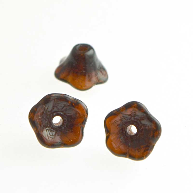 Glass Bead Flared Cup Pressed Bell - 7x5mm - Topaz Jet (Pack)
