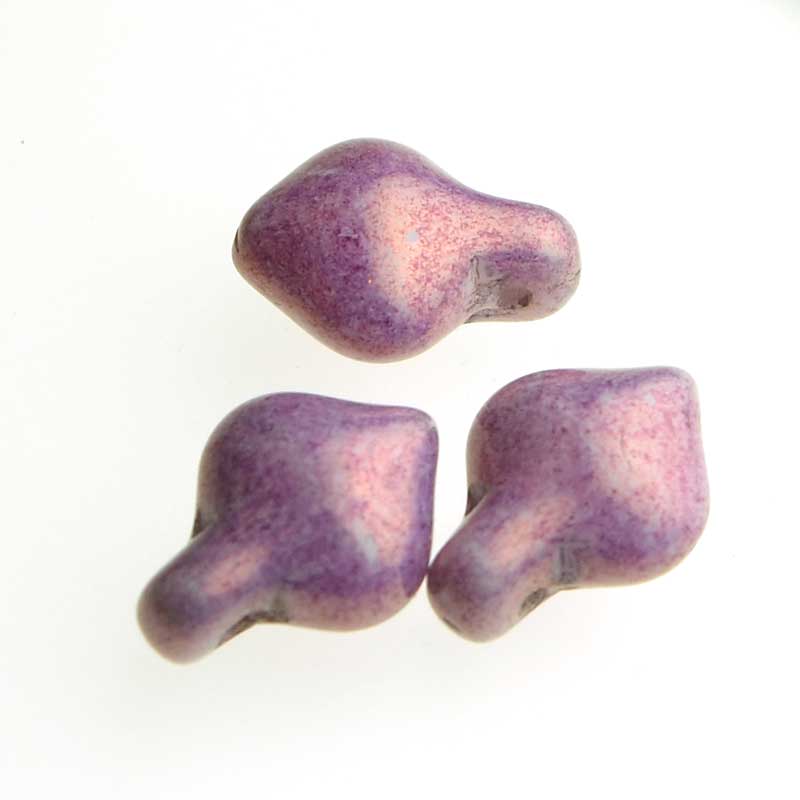Glass Bead Puffy Spade Petal Drops - Purple Gold Lustre (Pack)