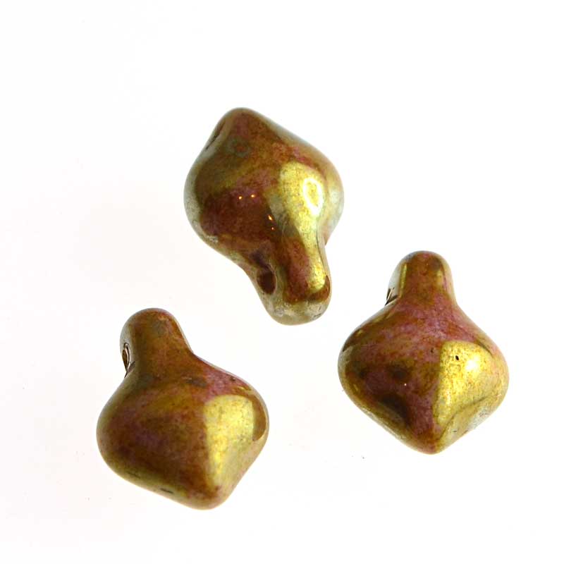 Glass Bead Puffy Spade Petal Drops - Pink Gold Lustre (Pack)